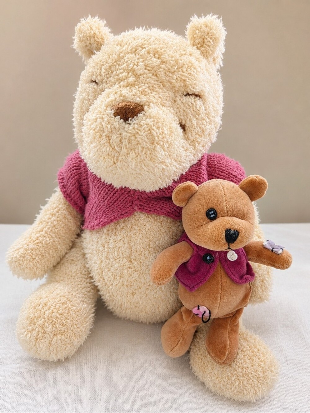 Disney Vintage Classic Pooh with knit blush pink sweater & buddy bear